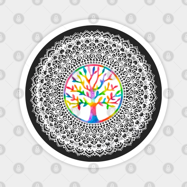 White Tree of Life Mandala Magnet by MyownArt